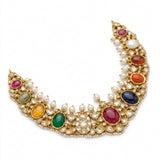 Exquisite 22k Gold Royal Navratna Necklace with Real Uncut Diamonds