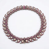 Handcrafted Antique Silver-Finished Manga Malai Necklace with Ruby Pink & Polki Stones