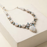 Antique Silver Moonstone and Blue Topaz Crowned Garland Necklace
