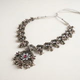 Antique Silver Floral Filigree Statement Pendant Necklace