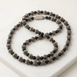 Antique Artisan Silver and Black Lava Stone Mala Necklace
