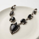 Midnight Elegance: Black Onyx, White Topaz &amp; Freshwater Pearl Statement Necklace