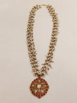 Handcrafted 22K Gold Guttapusalu Necklace with Syndicate Diamonds, Rubies, and Emeralds