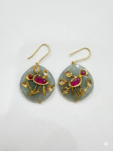 Indian Jade, Ruby & Diamond Kundan Drop Earrings - Handcrafted Real Gold