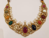 Exquisite 22k Gold Royal Navratna Necklace with Real Uncut Diamonds