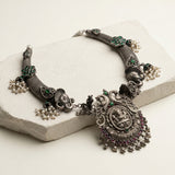 Royal Antique Silver Ganesha Hasli Choker