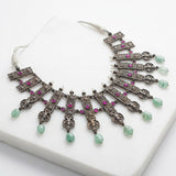 Antique Silver Gandaberunda Lattice Fringe Necklace