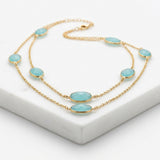 Artisan Gold-Plated Silver Aqua Chalcedony Layered Station Necklace