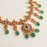 Traditional Temple-Style Floral Gold-Plated Necklace