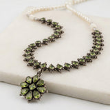 Elegant Green Stone Embellished Silver-Tone Necklace