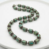 Antique Silver Tribal Turquoise Drum Bead Mala Necklace