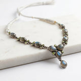 Vintage Silver Natural Labradorite and Peridot Princess Necklace