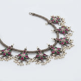 Antique Silver Navratna-Inspired Floral Guttapusalu Choker