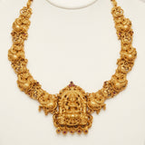 Exquisite Temple Jewelry: Goddess Lakshmi Gold-Plated Silver Necklace
