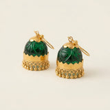 Handcrafted Deep Green Glass Pure Silver Jhumkis
