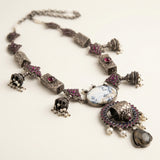 Artisanal Statement Necklace with Dendritic Agate &amp; Jhumka Accents