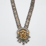 Vintage Dual-Tone Tribal Coin Necklace with Statement Lakshmi Pendant