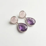 Enchanting Amethyst and Rose Quartz Silver Drop Earrings