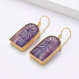 Artisan Carved Fluorite Silver Earrings