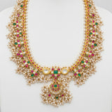Royal 22K Gold-Plated Navaratna-Style Guttapusalu Haram Necklace