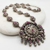 Antique Sterling Silver Simha Lion Motif Statement Pendant Necklace