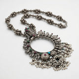 Antique Silver Ganesha Statement Hoop Haram with Multi-Charms & Pearls