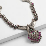 Majestic Peacock-Motif Silver Necklace