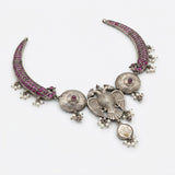 Silver Gandaberunda &amp; Peacock Statement Necklace