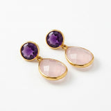 Ethereal Amethyst and Rose Quartz Silver Drop Earrings