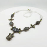 Antique Silver Labradorite and Peridot Cross-Accent Statement Necklace