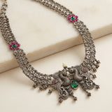Antique Silver Twin Peacock Filigree Statement Necklace
