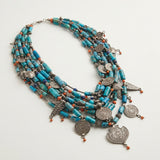 Vintage Tribal Multi-Strand Turquoise  Silver Statement Necklace